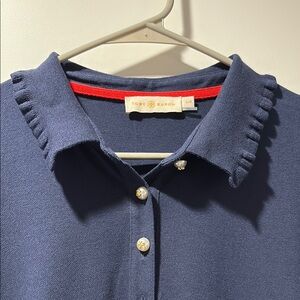 Tory Burch Polo Shirt – Navy Blue, Ruffle Details, Size Large